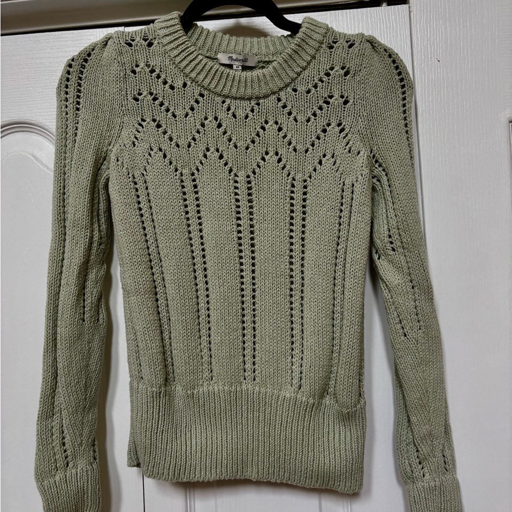 Madewell mint Green Crew Neck pointelle Sweater 100% cotton